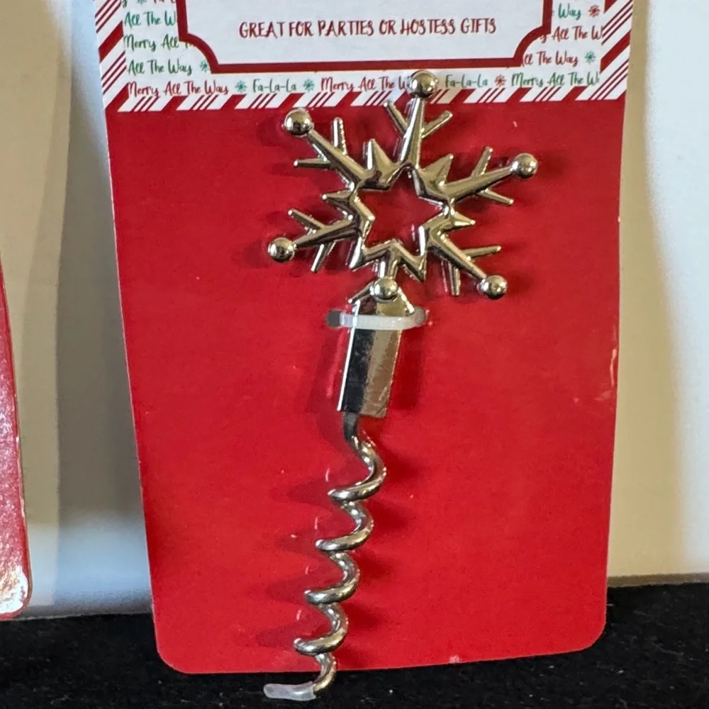 Festive Christmas Silver Bottle Opener and Corkscrew Set
